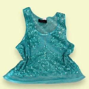 vintage teal sheer beaded cropped tank